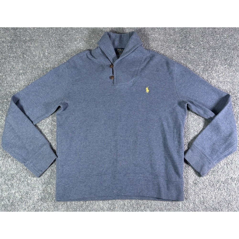 Polo Ralph Lauren Sweater Mens Size Small Blue Shawl Collar Pullover Cotton Pony - Picture 2 of 9